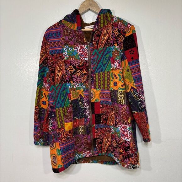 Cellabie Boho Colorful Patchwork Super Soft Zip Up Hooded Jacket - Picture 1 of 6